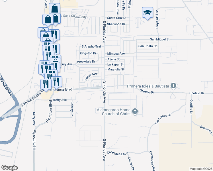 map of restaurants, bars, coffee shops, grocery stores, and more near 1306 South Florida Avenue in Alamogordo