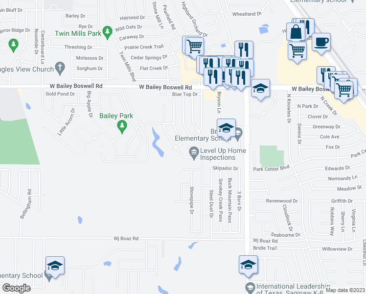 map of restaurants, bars, coffee shops, grocery stores, and more near 8429 Star Thistle Drive in Fort Worth