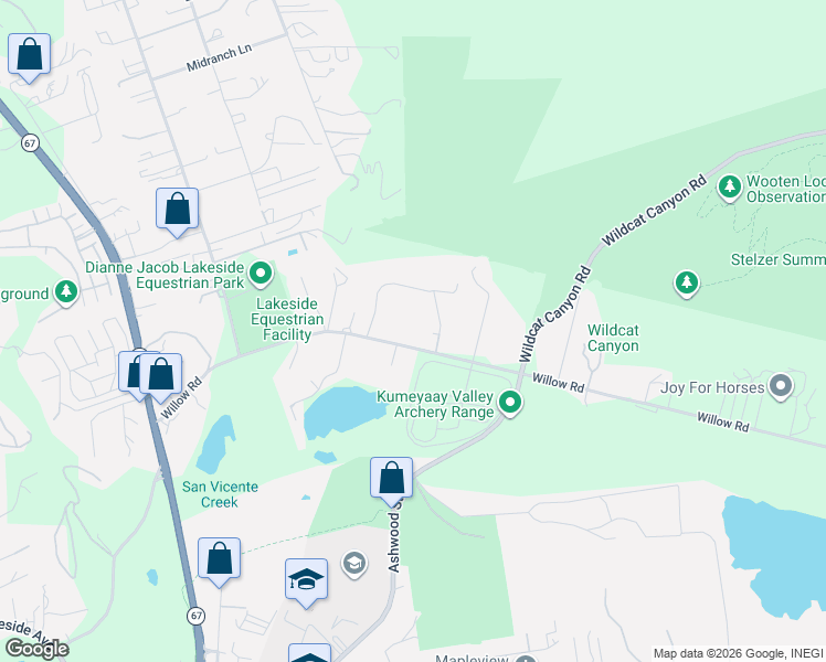 map of restaurants, bars, coffee shops, grocery stores, and more near in Lakeside