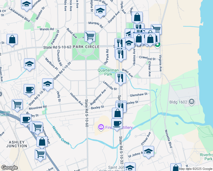 map of restaurants, bars, coffee shops, grocery stores, and more near 4513 Rugheimer Avenue in North Charleston