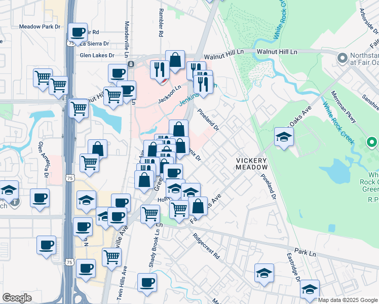 map of restaurants, bars, coffee shops, grocery stores, and more near 7150 Greenville Avenue in Dallas