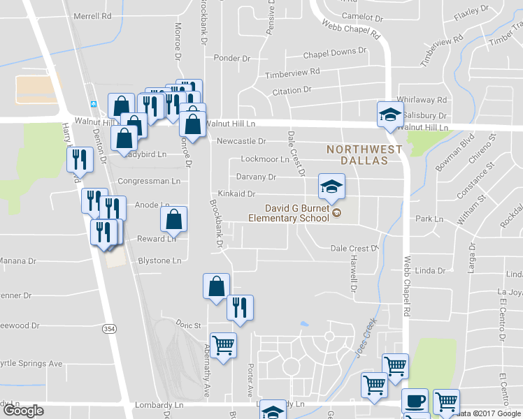 map of restaurants, bars, coffee shops, grocery stores, and more near 3116 Kinkaid Drive in Dallas