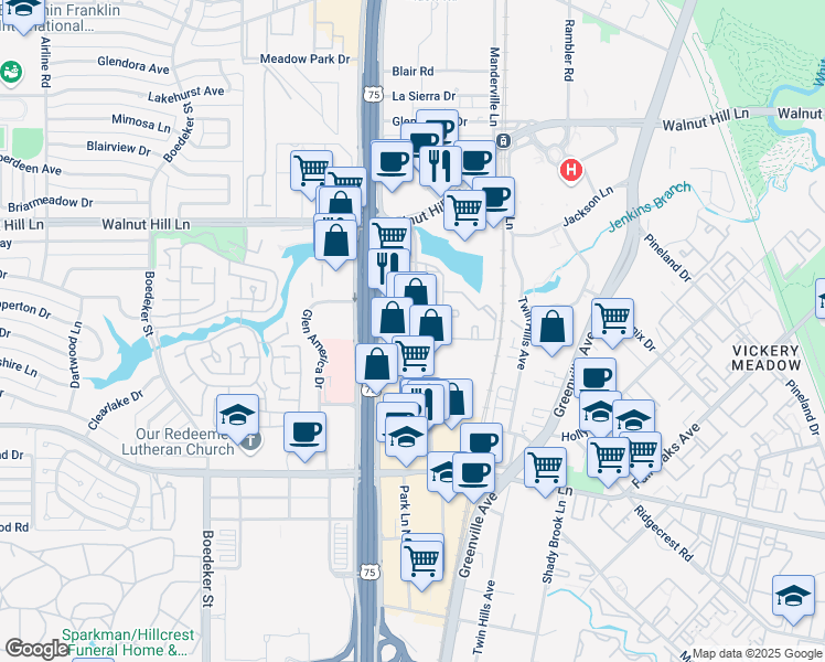 map of restaurants, bars, coffee shops, grocery stores, and more near 9400 North Central Expressway in Dallas