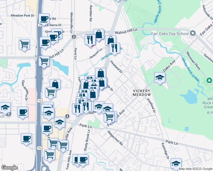 map of restaurants, bars, coffee shops, grocery stores, and more near 5750 Phoenix Drive in Dallas