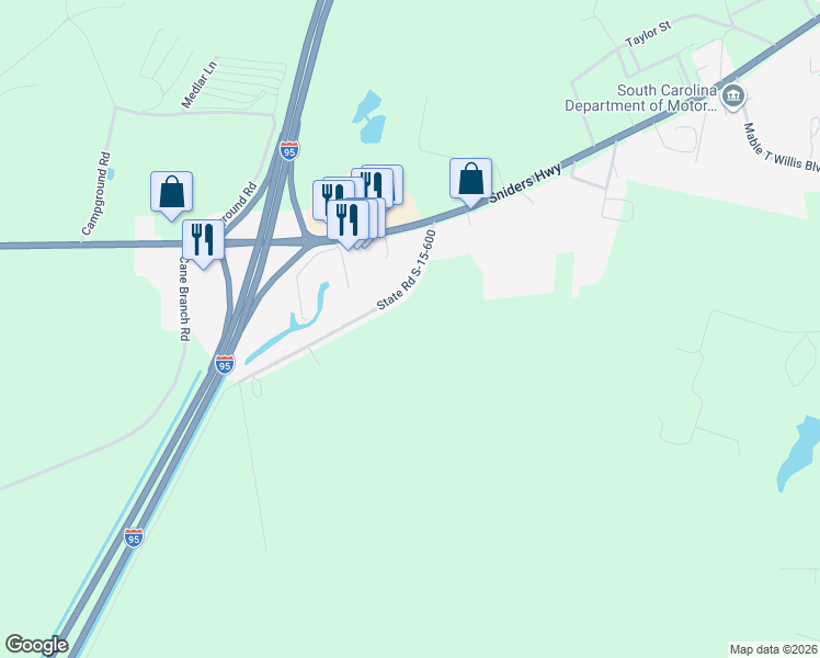 map of restaurants, bars, coffee shops, grocery stores, and more near 575 State Road S-15-600 in Walterboro
