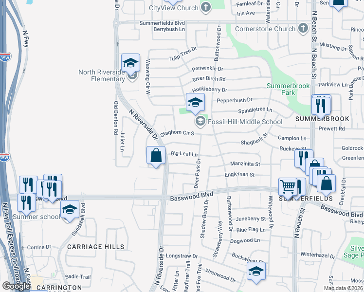 map of restaurants, bars, coffee shops, grocery stores, and more near 3813 Flintwood Trail in Fort Worth