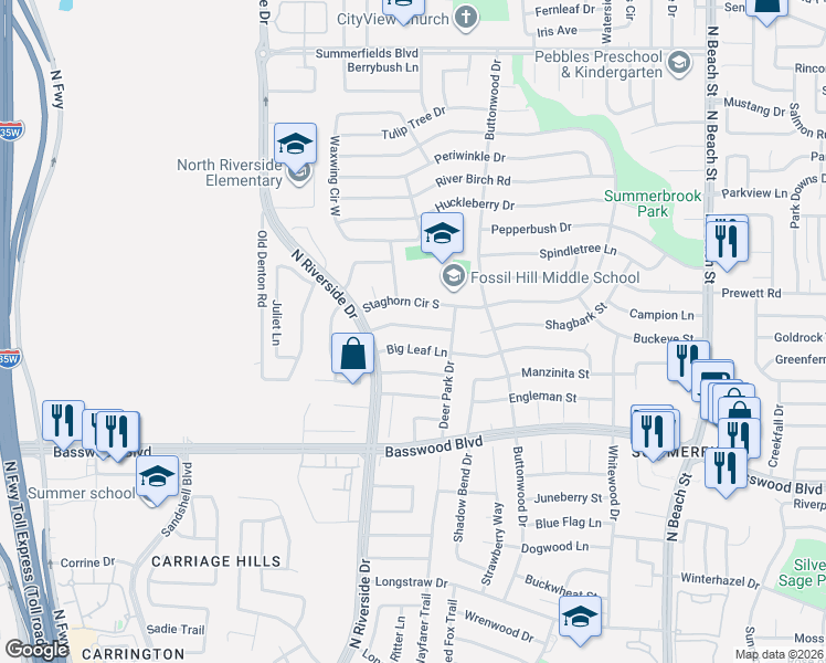 map of restaurants, bars, coffee shops, grocery stores, and more near 3813 Flintwood Trail in Fort Worth