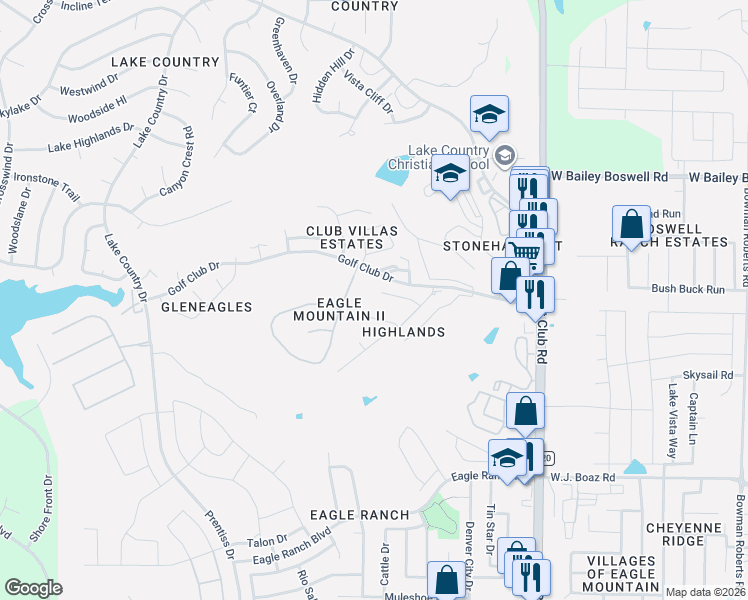 map of restaurants, bars, coffee shops, grocery stores, and more near 8809 Turnberry Court in Fort Worth