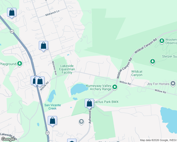 map of restaurants, bars, coffee shops, grocery stores, and more near 12718 Willow Road in Lakeside