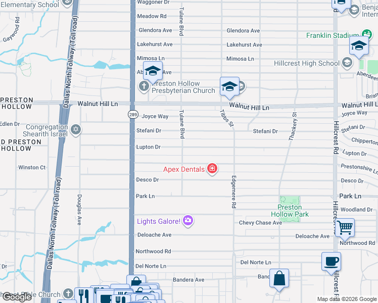 map of restaurants, bars, coffee shops, grocery stores, and more near 6207 Lupton Drive in Dallas
