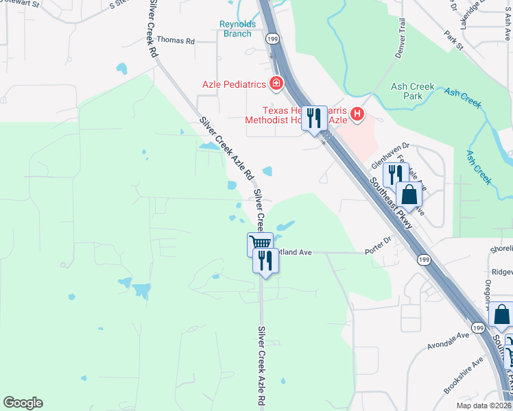 map of restaurants, bars, coffee shops, grocery stores, and more near 901 Silver Creek Road in Azle