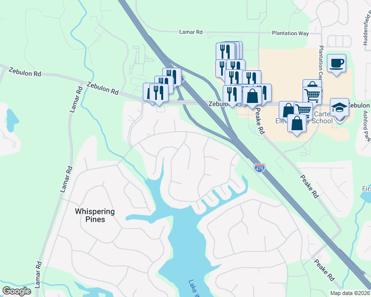 map of restaurants, bars, coffee shops, grocery stores, and more near 209 Jefferson Circle in Macon