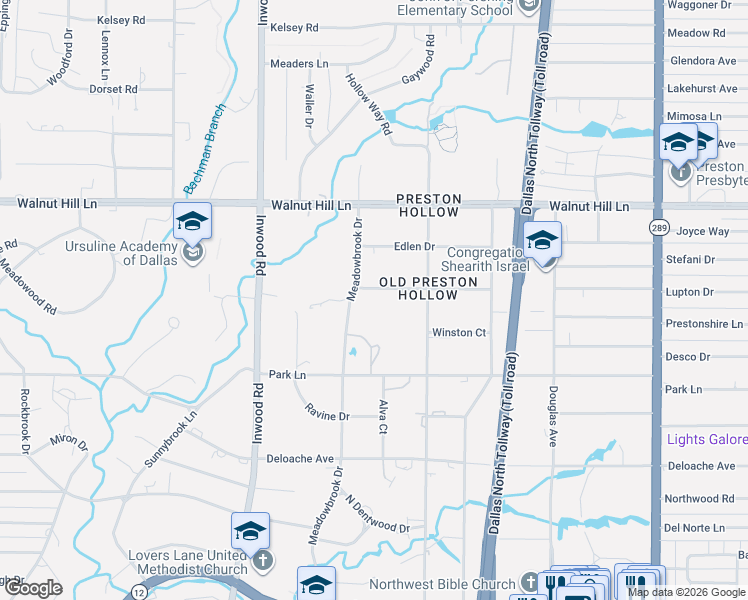 map of restaurants, bars, coffee shops, grocery stores, and more near 5404 Falls Road in Dallas