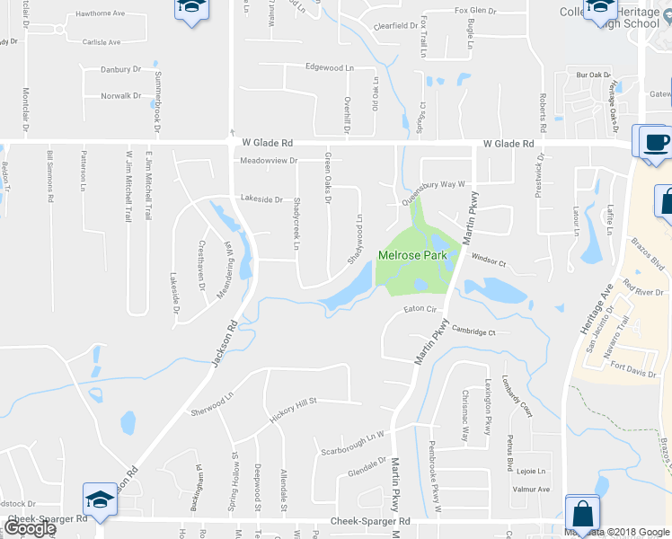 map of restaurants, bars, coffee shops, grocery stores, and more near 4511 Shadywood Lane in Colleyville