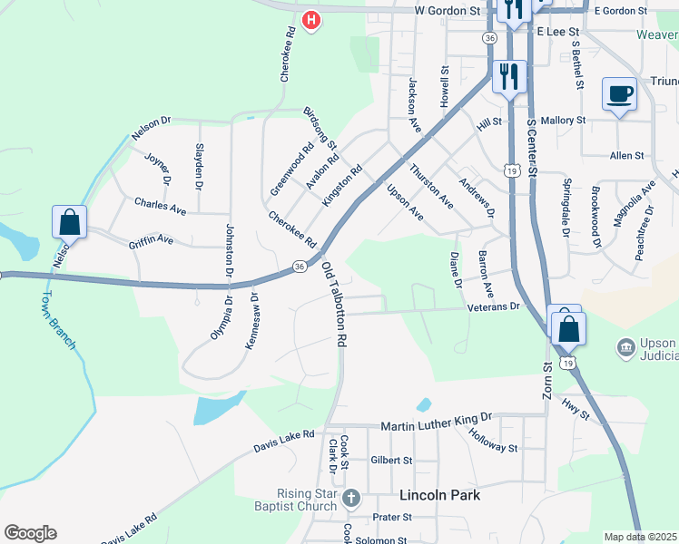 map of restaurants, bars, coffee shops, grocery stores, and more near 101 Old Talbotton Road in Thomaston