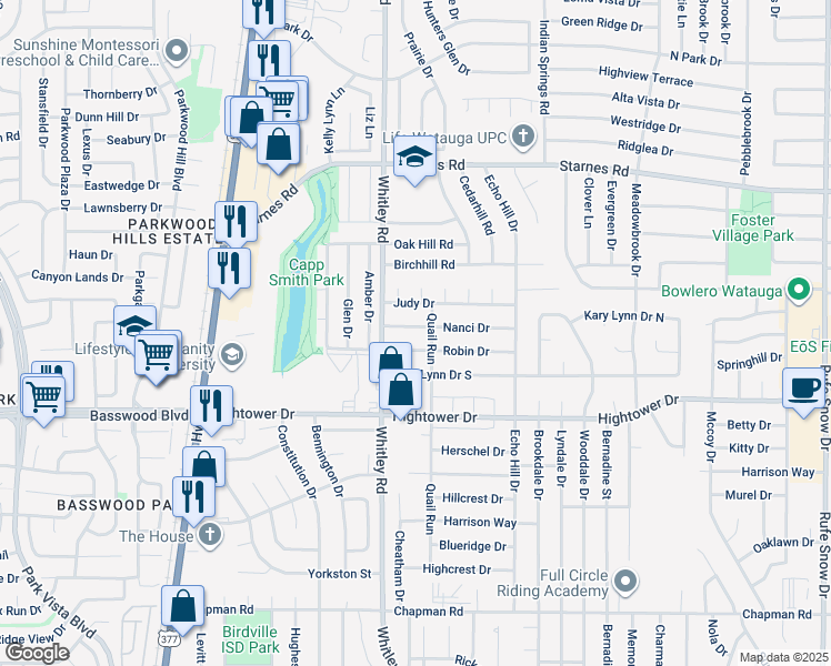 map of restaurants, bars, coffee shops, grocery stores, and more near 5920 Nanci Drive in Watauga