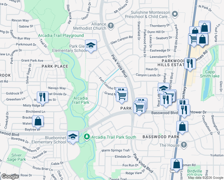 map of restaurants, bars, coffee shops, grocery stores, and more near 5316 Fort Concho Drive in Fort Worth