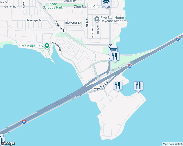 map of restaurants, bars, coffee shops, grocery stores, and more near 8400 Sunset Boulevard in Rowlett