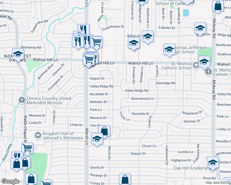 map of restaurants, bars, coffee shops, grocery stores, and more near 9908 Mixon Drive in Dallas
