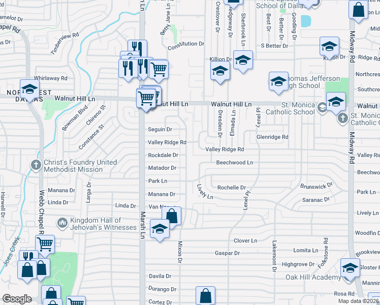 map of restaurants, bars, coffee shops, grocery stores, and more near 9908 Mixon Drive in Dallas