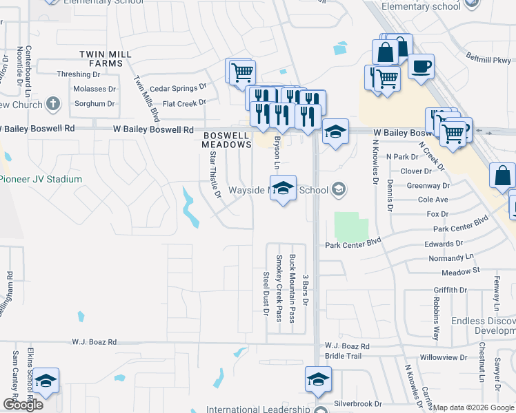 map of restaurants, bars, coffee shops, grocery stores, and more near 8537 Hawkview Drive in Fort Worth