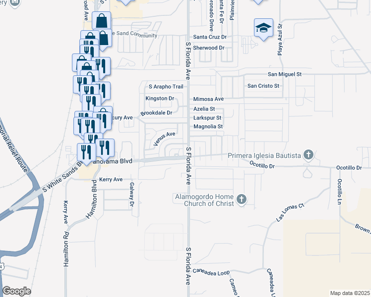map of restaurants, bars, coffee shops, grocery stores, and more near 1306 South Florida Avenue in Alamogordo