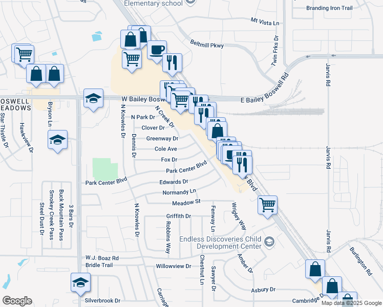 map of restaurants, bars, coffee shops, grocery stores, and more near 412 Fox Drive in Saginaw