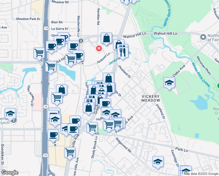 map of restaurants, bars, coffee shops, grocery stores, and more near 7150 Greenville Avenue in Dallas
