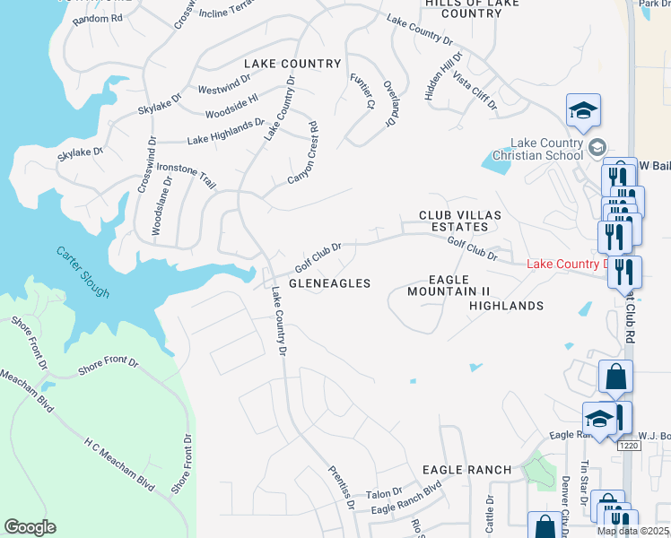 map of restaurants, bars, coffee shops, grocery stores, and more near 8401 Perth Court in Fort Worth