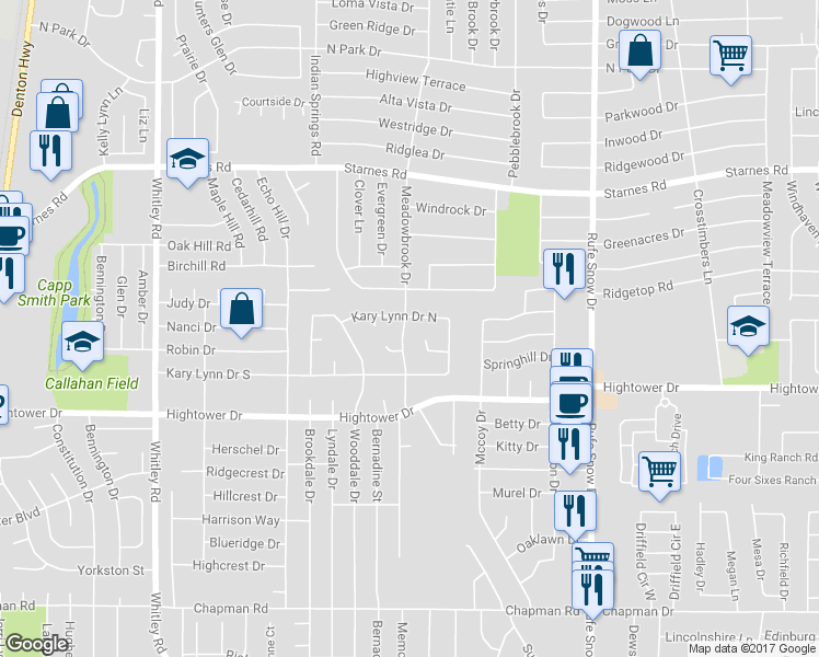 map of restaurants, bars, coffee shops, grocery stores, and more near 7312 Meadowbrook Drive in Watauga