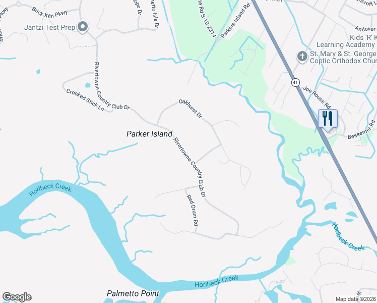 map of restaurants, bars, coffee shops, grocery stores, and more near 1593 Rivertowne Country Club Drive in Mount Pleasant