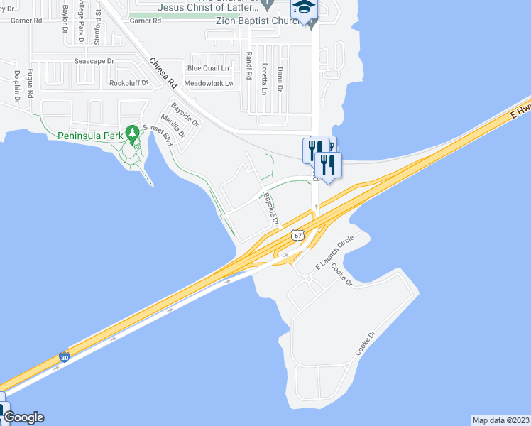 map of restaurants, bars, coffee shops, grocery stores, and more near 8400 Sunset Hill in Rowlett