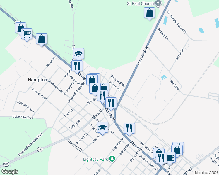 map of restaurants, bars, coffee shops, grocery stores, and more near 107 Freeman Street in Hampton