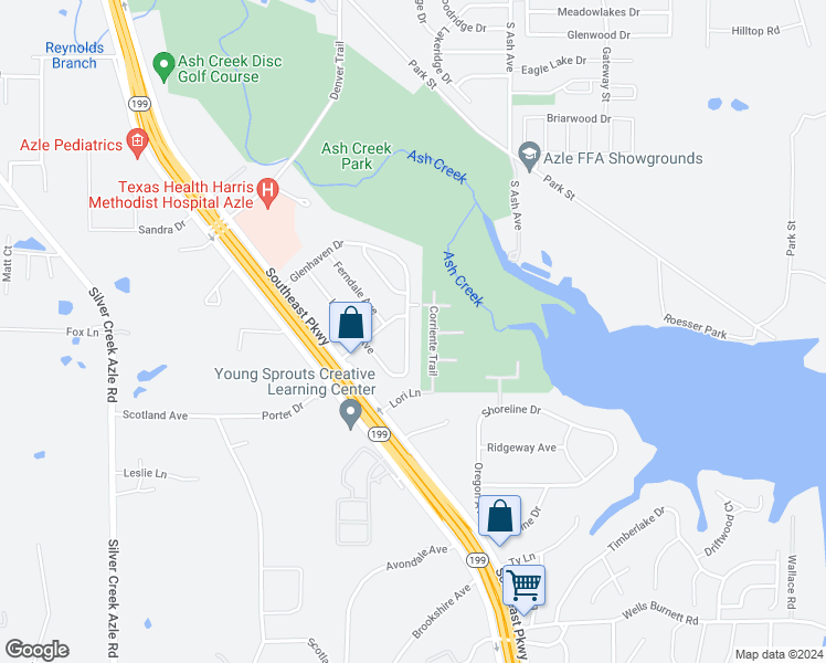 map of restaurants, bars, coffee shops, grocery stores, and more near 413 Glenhaven Drive in Azle