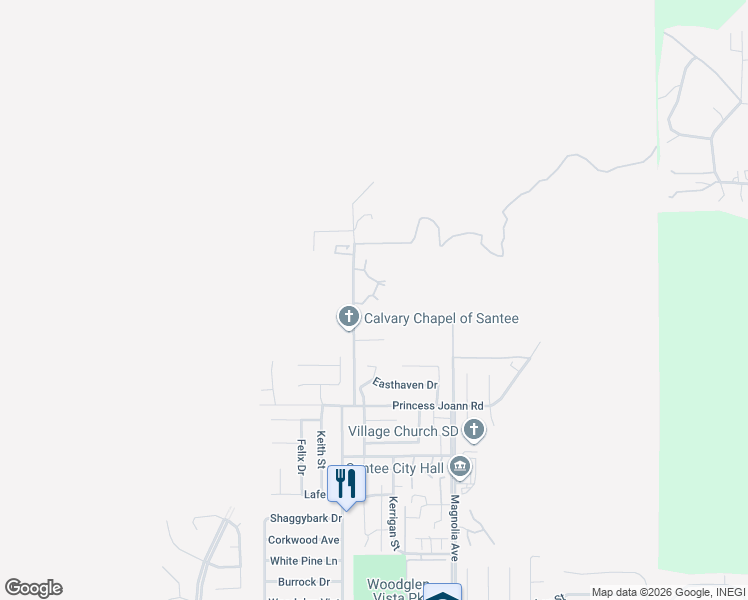 map of restaurants, bars, coffee shops, grocery stores, and more near 11009 Summit Avenue in Santee