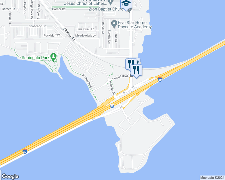 map of restaurants, bars, coffee shops, grocery stores, and more near 484 Cooke Drive in Rowlett