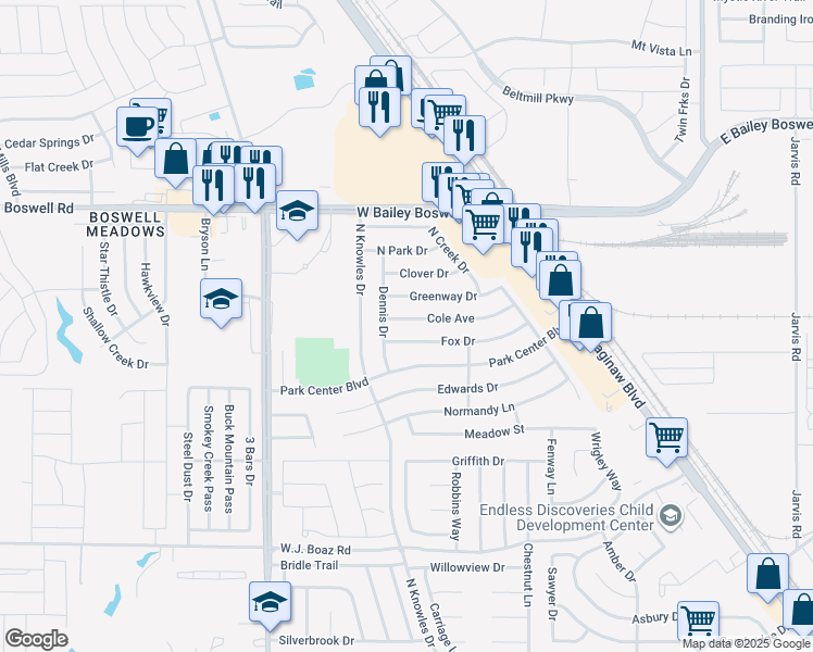 map of restaurants, bars, coffee shops, grocery stores, and more near 545 Cole Avenue in Saginaw