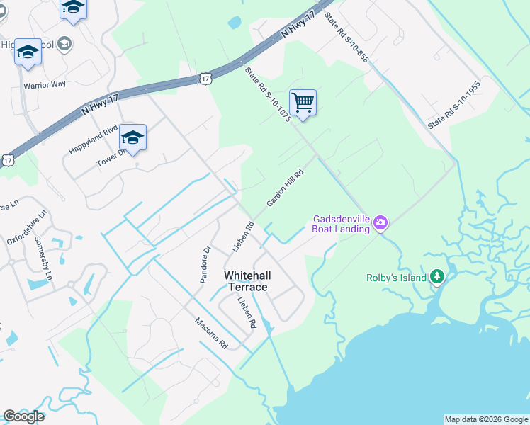 map of restaurants, bars, coffee shops, grocery stores, and more near 3771 Garden Hill Road in Mount Pleasant