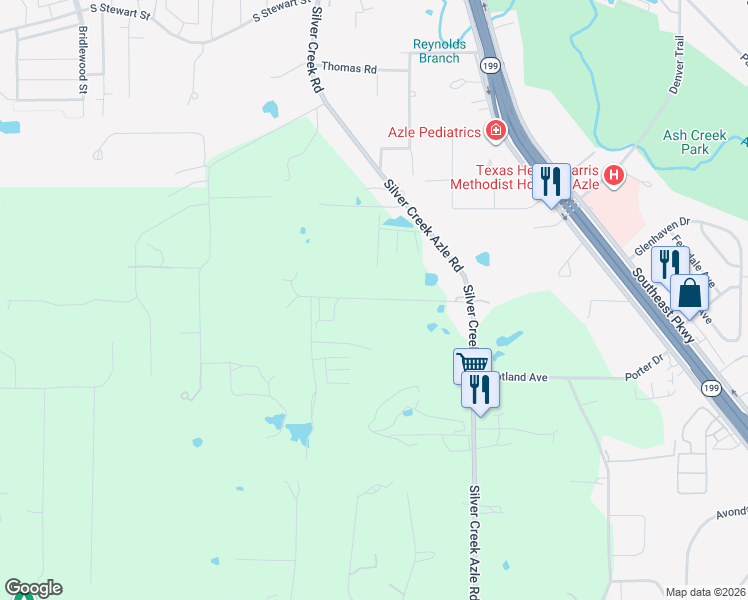 map of restaurants, bars, coffee shops, grocery stores, and more near 949 Fox Lane in Azle