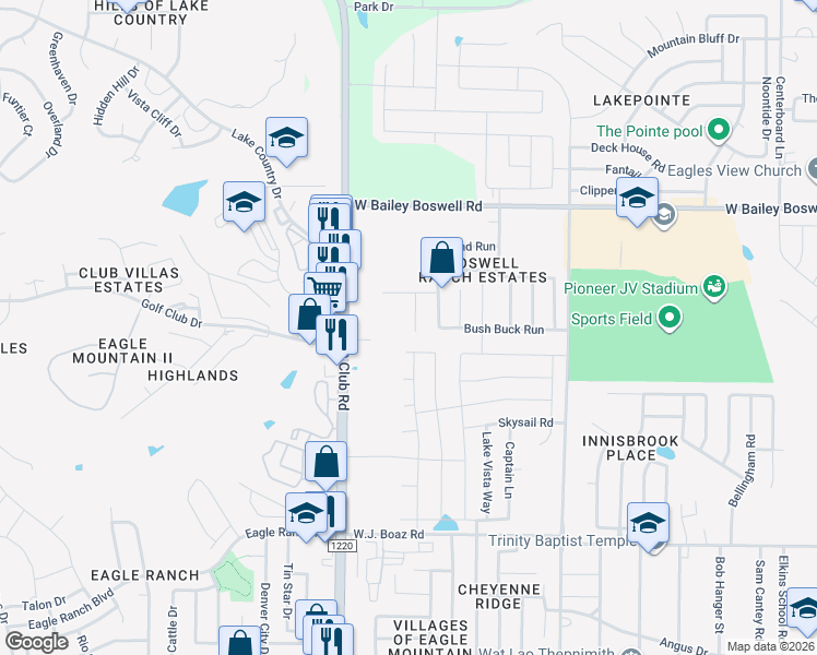 map of restaurants, bars, coffee shops, grocery stores, and more near 8209 Spotted Doe Drive in Fort Worth