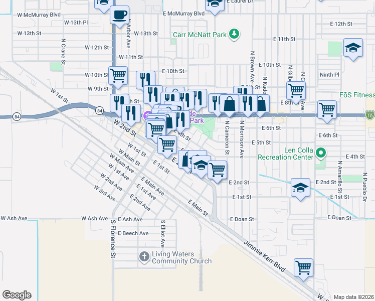 map of restaurants, bars, coffee shops, grocery stores, and more near 330 North Picacho Street in Casa Grande
