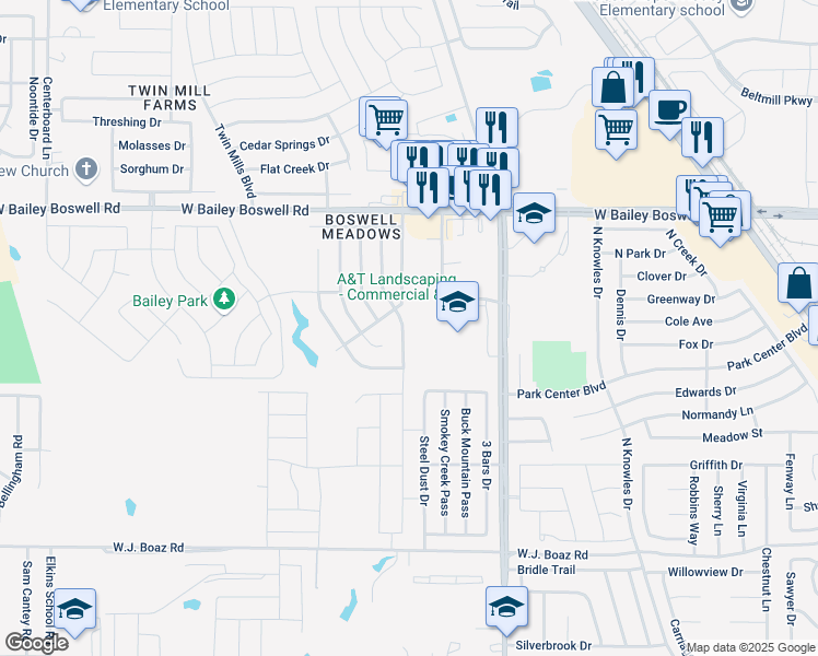 map of restaurants, bars, coffee shops, grocery stores, and more near 8536 Hawkview Drive in Fort Worth