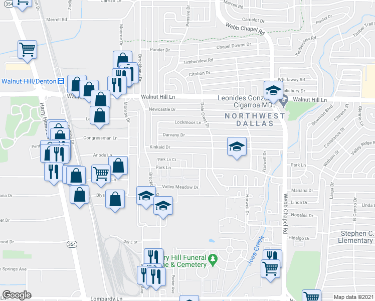 map of restaurants, bars, coffee shops, grocery stores, and more near 3116 Kinkaid Drive in Dallas