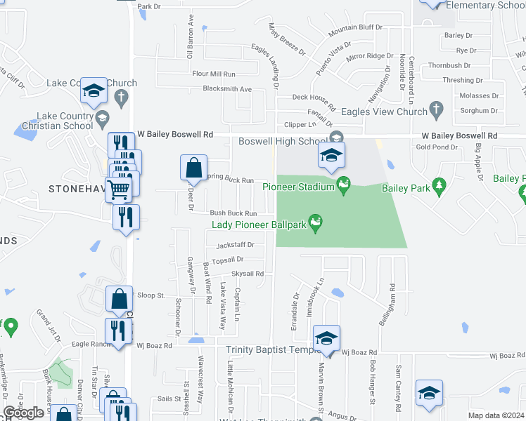 map of restaurants, bars, coffee shops, grocery stores, and more near 8201 Deer Bluff Lane in Fort Worth