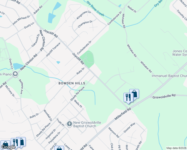 map of restaurants, bars, coffee shops, grocery stores, and more near 3021 Joycliff Road in Macon