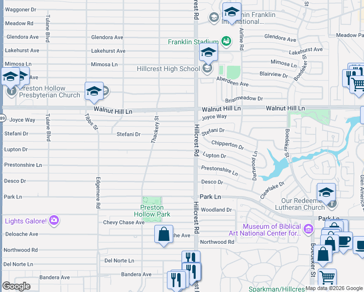 map of restaurants, bars, coffee shops, grocery stores, and more near 6823 Lupton Drive in Dallas