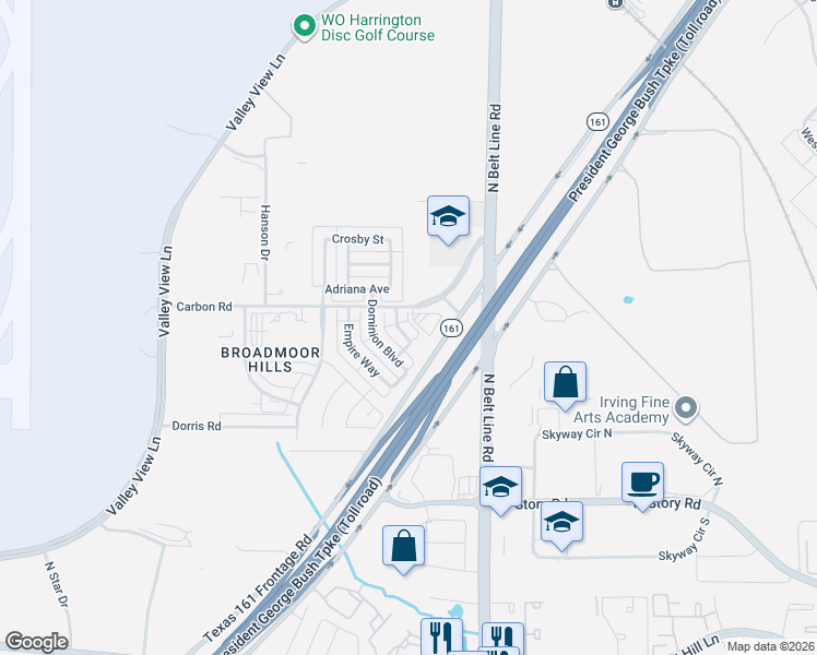 map of restaurants, bars, coffee shops, grocery stores, and more near 12 Province Place in Irving