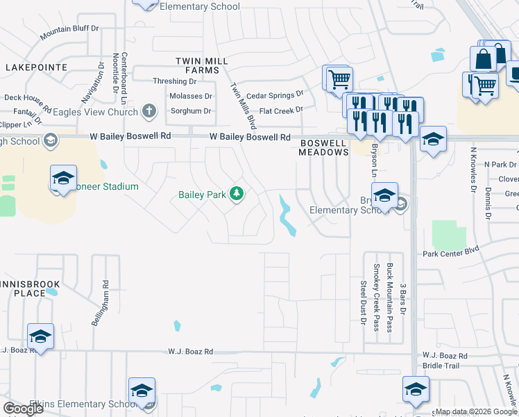 map of restaurants, bars, coffee shops, grocery stores, and more near Bold Eagle Drive in Fort Worth