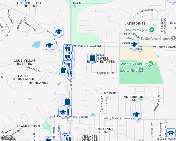 map of restaurants, bars, coffee shops, grocery stores, and more near 8209 Spotted Doe Drive in Fort Worth