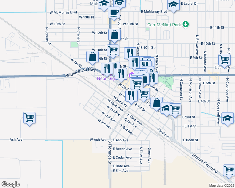 map of restaurants, bars, coffee shops, grocery stores, and more near in 